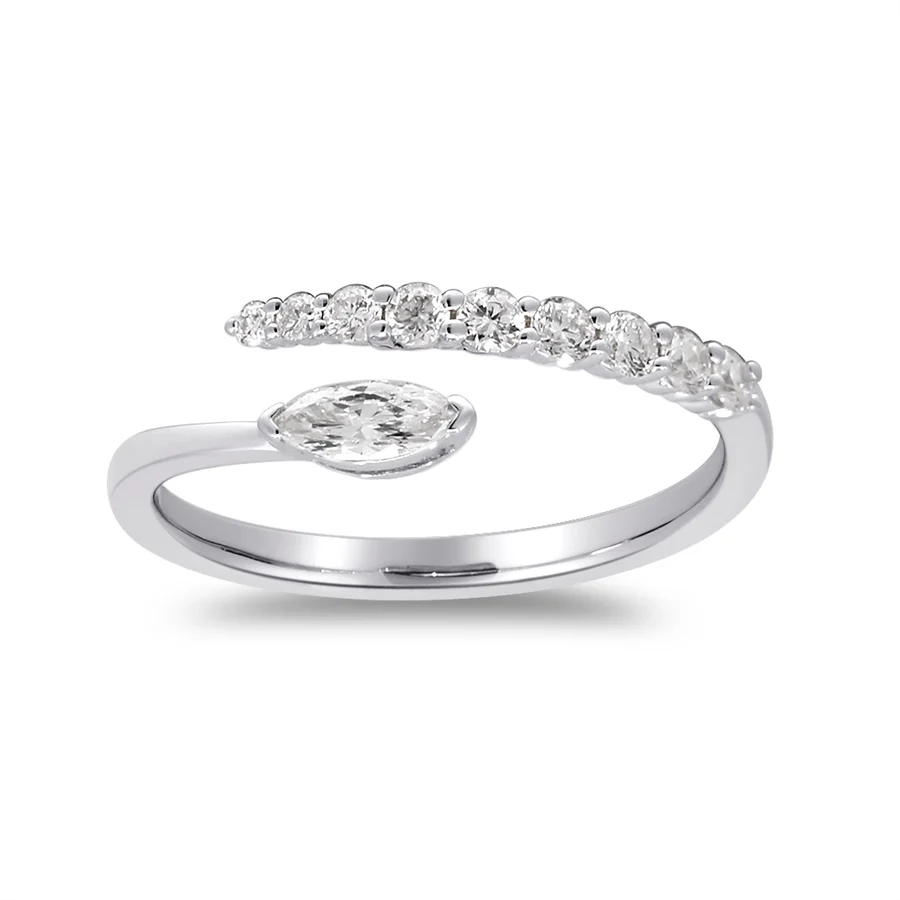 CIR10- 14K White Gold Tapered Coil 0.58CT Diamond Adjustable Ring
