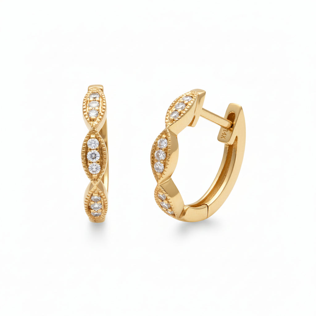 195N - 14KY Mini Filigree Hoop Diamond Earrings