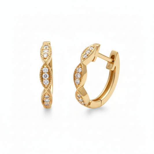 195N - 14KY Mini Filigree Hoop Diamond Earrings