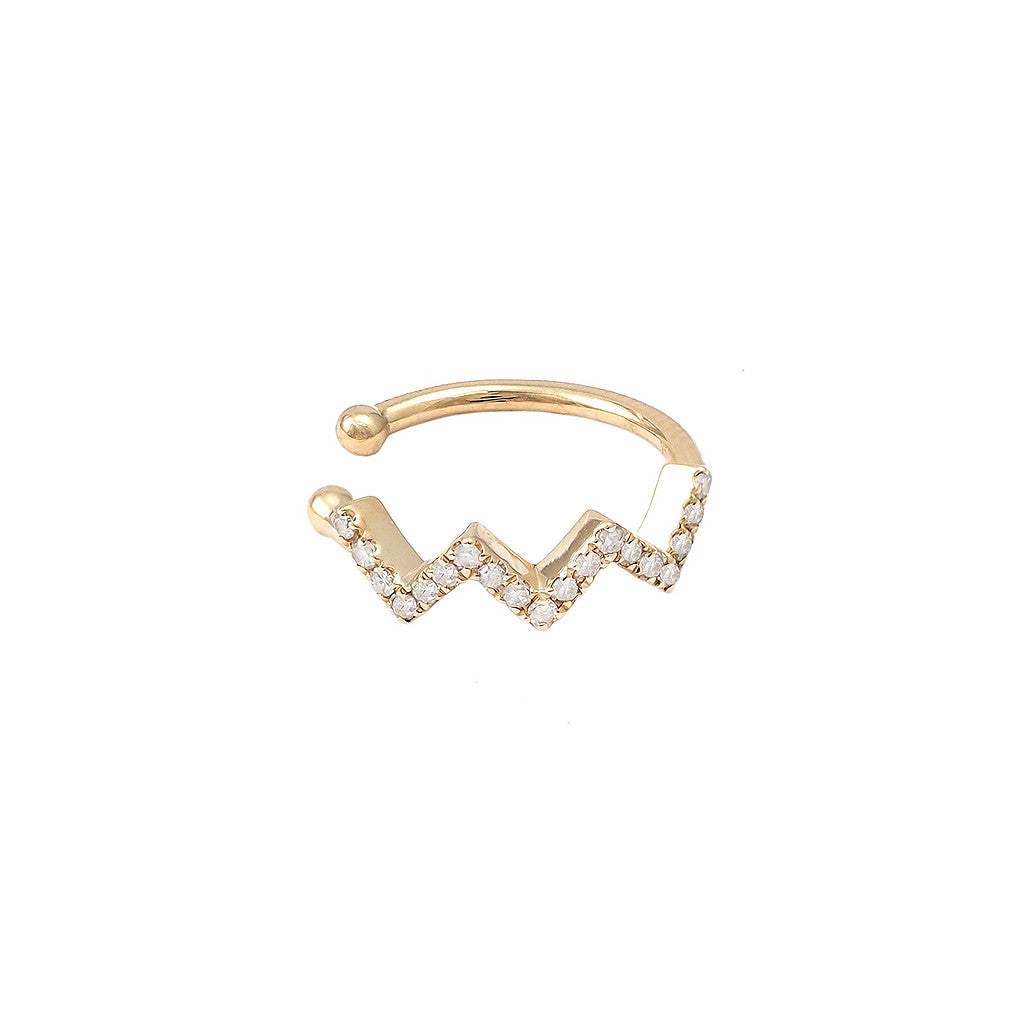 100N - 14KY Zig-Zag Pave Diamond Single Ear Cuff Earring