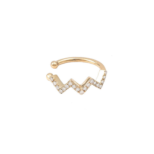 100N - 14KY Zig-Zag Pave Diamond Single Ear Cuff Earring