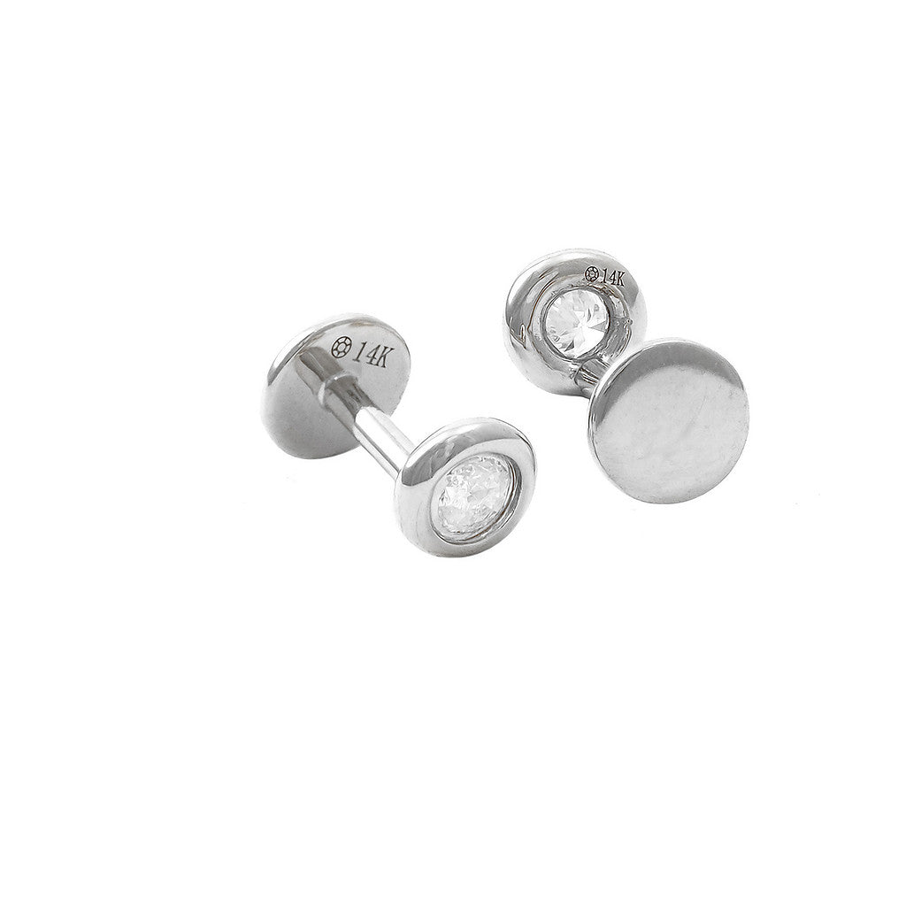 170N - 14K White Gold Round Bezel .10CT Diamond Stud Earrings