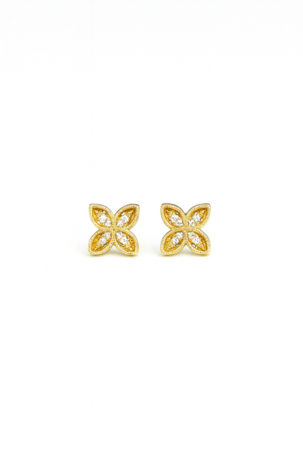 IMS2- 14KY Flower Diamonds Stud Earrings