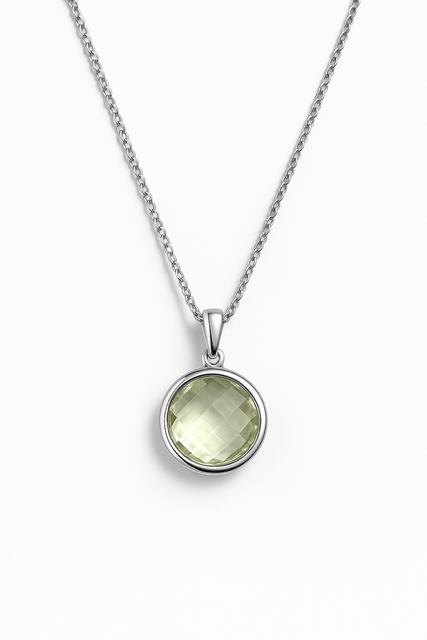 SIL14- Silver Necklace with Faceted Green Amethyst